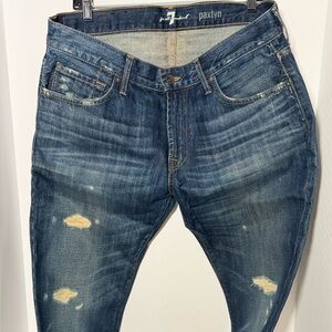 7 For All Mankind Distressed Blue Skinny Jeans